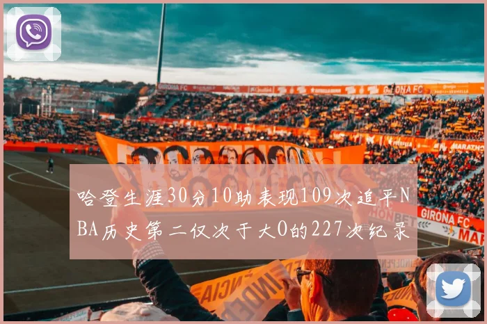 哈登生涯30分10助表现109次追平NBA历史第二仅次于大O的227次纪录